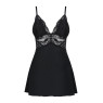 Сатиновий пеньюар з мереживом Obsessive 810-BAB-1 babydoll & thong L/XL, чорний, пеньюар, танга