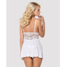 Сатиновий пеньюар з мереживом Obsessive 810-BAB-2 babydoll & thong L/XL, білий, пеньюар, танга
