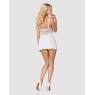 Сатиновий пеньюар з мереживом Obsessive 810-BAB-2 babydoll & thong L/XL, білий, пеньюар, танга