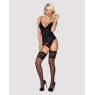 Сатиновий мереживний корсет Obsessive 810-COR-1 babydoll & thong S/M, чорний, корсет, танга