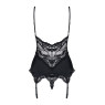 Сатиновий мереживний корсет Obsessive 810-COR-1 babydoll & thong S/M, чорний, корсет, танга