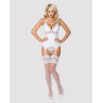 Сатиновий мереживний корсет Obsessive 810-COR-2 babydoll & thong S/M, білий, корсет, танга