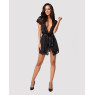 Сатиновий відкритий пеньюар на поясі Obsessive 810-PEI–1 peignoir black L/XL, чорний