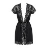 Сатиновий відкритий пеньюар на поясі Obsessive 810-PEI–1 peignoir black 2XL/3XL, чорний