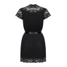 Сатиновий відкритий пеньюар на поясі Obsessive 810-PEI–1 peignoir black 2XL/3XL, чорний