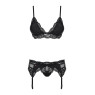 Мереживний комплект білизни Obsessive 810-SEG-1 L/XL Black, бюстгальтер, стрінги, пояс для панчіх
