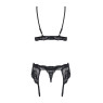 Мереживний комплект білизни Obsessive 810-SEG-1 L/XL Black, бюстгальтер, стрінги, пояс для панчіх