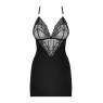 Сатиновий комплект для сну з мереживом Obsessive 828-CHE-1 chemise & thong S/M, чорний, сорочка, стр