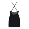 Сатиновий комплект для сну з мереживом Obsessive 828-CHE-1 chemise & thong S/M, чорний, сорочка, стр