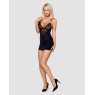 Сатиновий комплект для сну з мереживом Obsessive 828-CHE-1 chemise & thong L/XL, чорний, сорочка