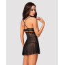 Еротичний мереживний комплект із сіточкою Obsessive 838-BAB-1babydoll & thong black S/M, чорний