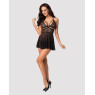 Еротичний мереживний комплект із сіточкою Obsessive 838-BAB-1 babydoll & thong black L/XL, чорний