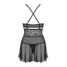 Еротичний мереживний комплект із сіточкою Obsessive 838-BAB-1 babydoll & thong black L/XL, чорний