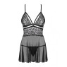 Еротичний мереживний комплект із сіточкою Obsessive 838-BAB-1 babydoll & thong black XXL, чорний
