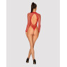 Сітчастий бодістокінг із довгим рукавом Obsessive B126 teddy red XL/XXL, червоний