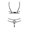 Еротичний комплект зі стреп Obsessive Badossa 2-pcs set L/XL, чорний, з доступом, бюстгальтер, стрін