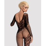 Бодістокінг Obsessive Bodystocking F210 S/M/L black, рукава-мітенки, сітка, кольорове мереживо