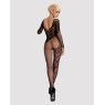 Бодістокінг Obsessive Bodystocking F210 S/M/L black, рукава-мітенки, сітка, кольорове мереживо