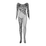 Бодістокінг Obsessive Bodystocking F210 S/M/L black, рукава-мітенки, сітка, кольорове мереживо