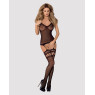 Бодістокінг Obsessive Bodystocking F214 black S/M/L, імітація корсета та панчіх на підв’язках
