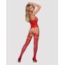 Бодістокінг Obsessive Bodystocking F214 red S/M/L, імітація корсета та панчіх на підв’язках