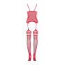 Бодістокінг Obsessive Bodystocking F214 red S/M/L, імітація корсета та панчіх на підв’язках