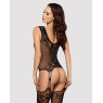 Бодістокінг Obsessive Bodystocking F221 S/M/L, силуетний малюнок з квітковими мотивами, імітація пан