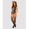 Бодістокінг Obsessive Bodystocking F236 S/Ml/L, глибоке декольте, імітація шнурівки