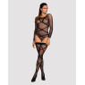 Бодістокінг Obsessive Bodystocking G320 S/M/L, панчохи, боді, декор у вигляді ліній