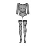 Бодістокінг Obsessive Bodystocking G320 S/M/L, панчохи, боді, декор у вигляді ліній