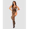 Ажурний бодістокінг під павутину Obsessive Bodystocking G325 black S/M/L, чорний, комбінезон, імітац