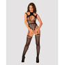Ажурний бодістокінг з отворами Obsessive Bodystocking G327 black S/M/L, чорний, комбінезон, з доступ