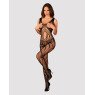 Сітчастий бодістокінг з вирізами та малюнком Obsessive Bodystocking G328 S/M/L, чорний, комбінезон