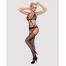 Сітчастий бодістокінг з імітацією топа, пояса та панчохи Obsessive Bodystocking N108 S/M/L, чорний,