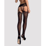 Панчохи-стокінги з рослинним малюнком Obsessive Garter stockings S206 black S/M/L чорні, імітація га