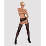 Панчохи-стокінги з рослинним малюнком Obsessive Garter stockings S206 black S/M/L чорні, імітація га