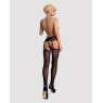 Панчохи-стокінги з рослинним малюнком Obsessive Garter stockings S206 black S/M/L чорні, імітація га