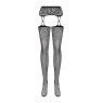 Панчохи-стокінги з рослинним малюнком Obsessive Garter stockings S206 black S/M/L чорні, імітація га