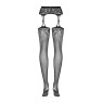 Панчохи-стокінги з рослинним малюнком Obsessive Garter stockings S206 black S/M/L чорні, імітація га