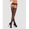 Панчохи-стокінги із комбінованою сіткою Obsessive Garter stockings S214 S/M/L, чорні, імітація гарте