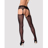 Сітчасті панчохи-стокінги з мереживним поясом Obsessive Garter stockings S307 XL/X, чорні, імітація