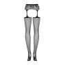 Сітчасті панчохи-стокінги з мереживним поясом Obsessive Garter stockings S307 XL/X, чорні, імітація