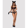 Еротичний костюм гепарду Obsessive Gepardina 3 pcs costume L/XL, чорний, хутряне оздоблення, монокін