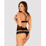 Напівпрозорий набір з прикрасами Obsessive Ivannes top & thong L/XL, чорний, топ та танга