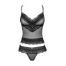 Напівпрозорий набір з прикрасами Obsessive Ivannes top & thong 2XL/3XL, чорний, топ та танга