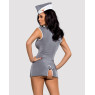 Еротичний костюм стюардеси Obsessive Stewardess 3 pcs costume grey S/M, сірий, сукня, стрінги, пілот