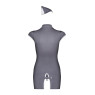 Еротичний костюм стюардеси Obsessive Stewardess 3 pcs costume grey L/XL, сірий, сукня, стрінги, піло