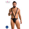 Чоловіче боді з люверсами Passion 028 HARRY L/XL Black, екошкіра, на шлейках