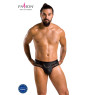 Чоловічі труси з ланцюжком Passion 030 SLIP TOM S/M Black, екошкіра, відкриті сідниці