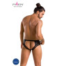 Чоловічі труси з ланцюжком Passion 030 SLIP TOM S/M Black, екошкіра, відкриті сідниці